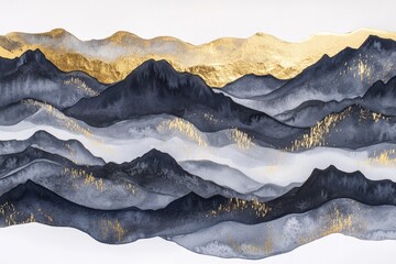 Abstract mountain range, gold accents, layered