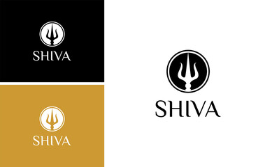 Trident Logo Design with Mythological Shiva Symbol and Geometric Emblem for Spartan Warrior Shield Identity or Vintage Trisula Poseidon Concept in Modern Vector Style