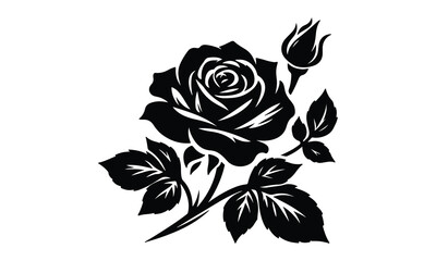 Rose Silhouette, Elegant Rose Silhouette Isolated on White Background