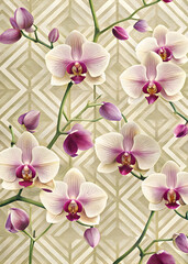 Subtle orchid print in geometric harmony on off white background