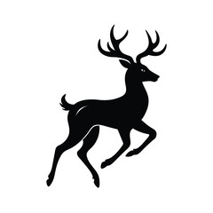 Black silhouette of a running deer with large antlers