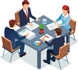 Diverse business professionals collaborating and discussing ideas around a conference table