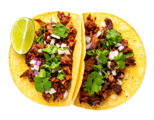 Street‑Style Tacos with Lime Wedge, Top‑Down View, Transparent Background