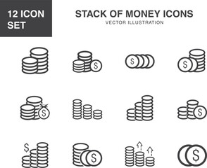 Stack of money line icons. Business income, Loan, Money savings, Investment profit, financial growth Vector icons