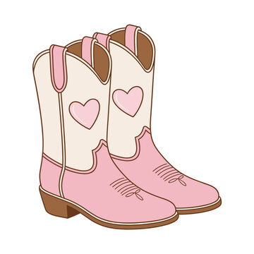 Cowgirl Boots with pink Ribbon Bow Hand Drawn Doodle