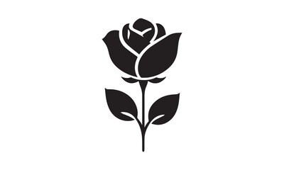 Rose Silhouette, Elegant Rose Silhouette Isolated on White Background