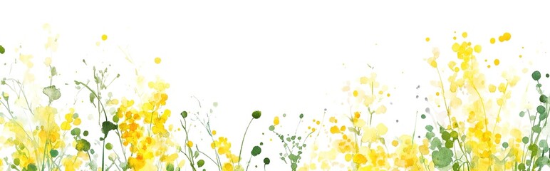 Watercolor mimosa floral border frame design, white background, yellow flowers .clip art for commercial use,
