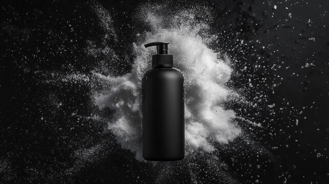 A blank aluminum aerosol spray bottle and metal deodorant container isolated on a black background for a clean 3d liquid object render