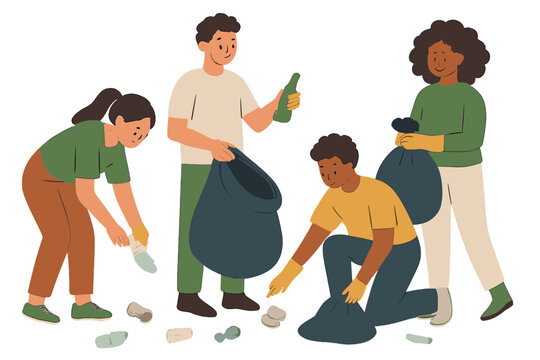 Community members pick up litter in a park to promote environmental cleanliness and sustainability during a volunteer event