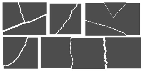 Realistic torn paper template featuring ripped sheets, newspapers, and postcards with rough, uneven textures. Vector illustration.