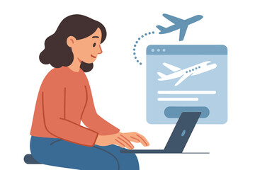 Person booking a flight online while sitting at a laptop in a cozy indoor setting during the day