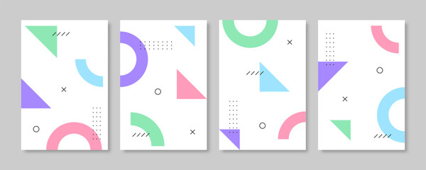 Collection of memphis style geometric cover design. Vector illustration