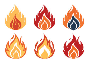 Layered Flame Icon Set in Red, Yellow, Orange, and Blue for Hot Energy Designs on Transparent Background