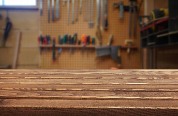 Woodworking workspace with tools and equipment organized for crafting projects