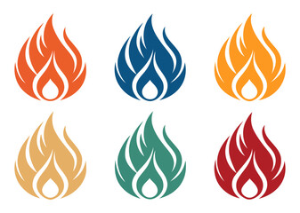 Modern Fire Symbol Pack Featuring Clean, Bold Shapes and Color Variations for Digital Use