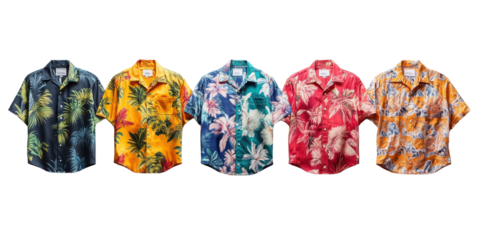 Collection of Colorful Summer shirt Isolated on a white transparent background