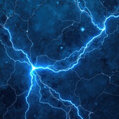 Electric blue lightning bolts crack across a textured dark sky, radiating energy and intensity with glowing streaks and cosmic depth. Generative, AI,