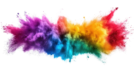 colorful mixed rainbow powder explosion, Colorful Rainbow Holi Paint isolated on a transparent background