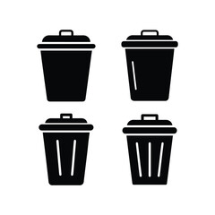 Set of trash bin silhouette icon vector illustration