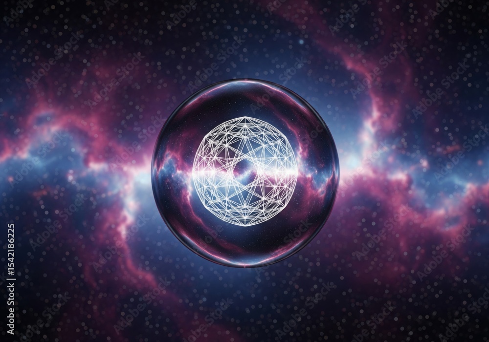 Aufkleber abstract celestial core. luminous geometric structure contained within a clear orb, set against a st