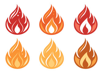 Modern Fire Icons with Gradient Colors and Highlights in Flat Transparent Design