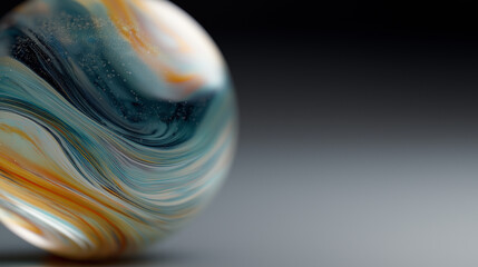 A multi-purpose visual content highlight close-up of a swirled marble sphere: detailed view showcases blue-speckled silver patterns on the ball's organic surface"

this version is more natural,.