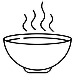 Simple Outline Icon of a Steaming Bowl of Soup
