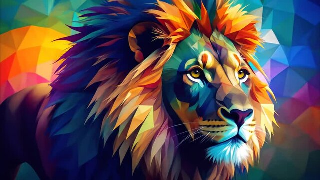 Colorful lion portrait with geometric style