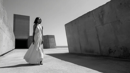 An eye-catching editorial-style photo monochrome elegance: vintage shadowm boutique displaying a classic grey dress against a white background

explanation: i removed "retrofitted" as it can.