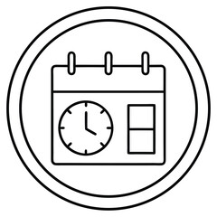 Thin Stroke Icon of a Calendar and Clock