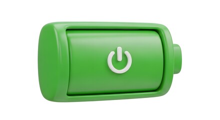 
Green Battery Icon with Power Button Symbol on White Background - 3D Rendered Energy and Charge Level Indicator