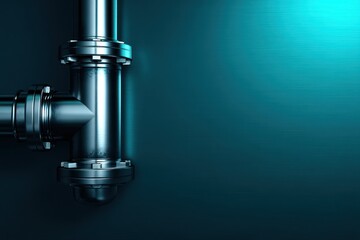 Industrial plumbing pipes against a dark teal backdrop