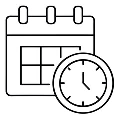 Thin Stroke Icon of a Calendar and Clock