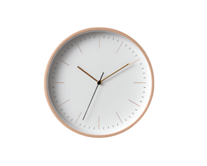 Modern minimalist round wall clock isolated on transparent background
