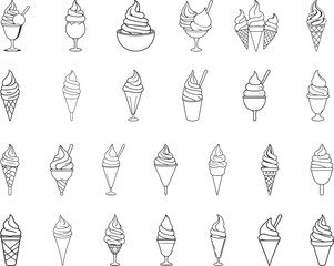Ice cream line art set vector illustration black color