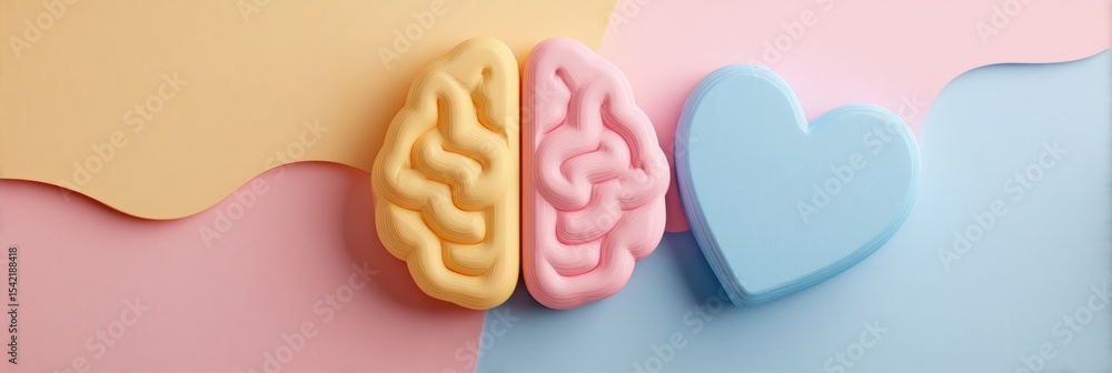 Aufkleber Mind and Heart Symbols Overlap on a Pastel Background Symbolizing Harmony Between Emotions and Intellect