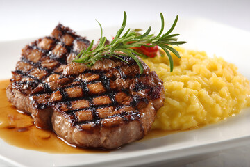 Paraguayan Arroz Kesu Served with Grilled Meat