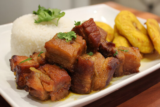 Ecuadorian Fritada with Hominy and Fried Plantains