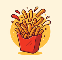 French fries floating cartoon vector icon illustration fast food object icon isolated flat vector