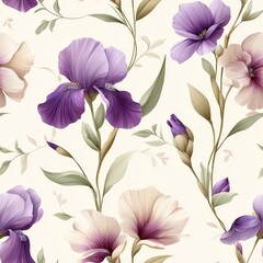 Elegant watercolor iris flower pattern for serene interior decoration