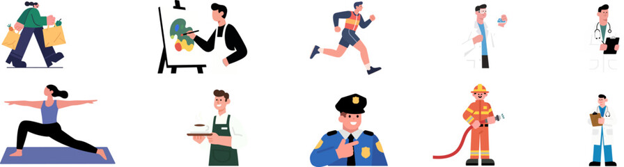 Diverse professions vector illustrations, flat style icons