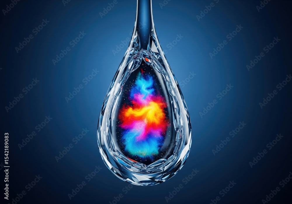 Aufkleber vibrant universe within a drop. a glowing crystalline teardrop encapsulates a brilliant nebula of sw