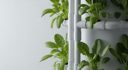 Hydroponic vertical garden system with green plants. Sustainable urban farming and vertical gardening concept for agriculture.