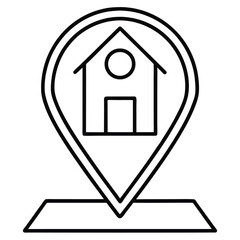 Thin Stroke Icon of a Location Pin on a House
