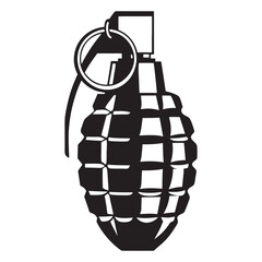 Hand Grenade Icon Silhouette &ndash; Bold Vector Illustration hand grenade icon, grenade silhouette, vector illustration, bold design, explosive symbol, military icon, black and white, weapon graphic
