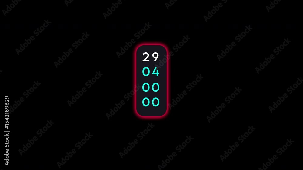 Poster digital date display animation: with neon glow on black background