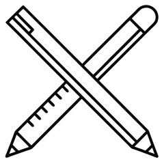 Thin Stroke Icon of a Pencil and Ruler Crossed