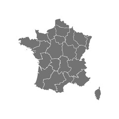Detailed Vector Silhouette Map of France with Regional Divisions for Educational Resources, Geographic Studies, and Design Templates