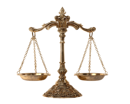 Ornate golden scales of justice isolated on transparent background - Powered by Adobe