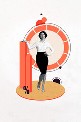 Composite sketch trend artwork collage of target analyzing success trade stats young businesswoman...